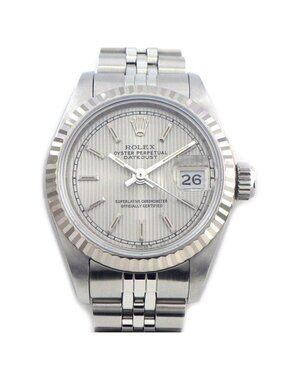 Rolex Watch Datejust Tapestry Silver Dial Date 18k White Gold SS Automatic